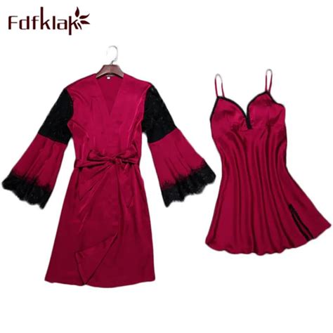 fdfklak 2018 spring summer sexy women luxury nightdress nightgown robe set women s nightgown