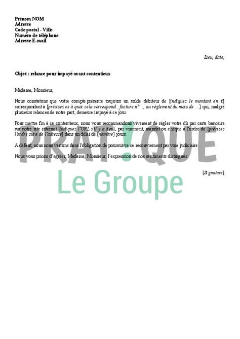 Lettre de relance pour impayé avant contentieux | Pratique.fr
