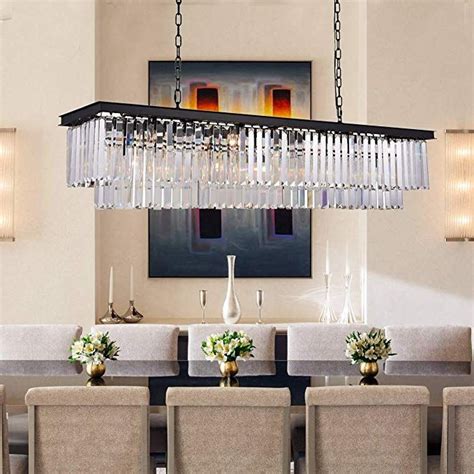 Modern Rectangular Crystal Chandelier Lighting Linear Pendant Ceiling