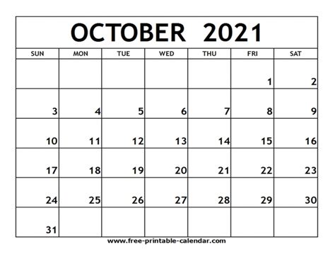 Printable October Calendar Worksheetsday