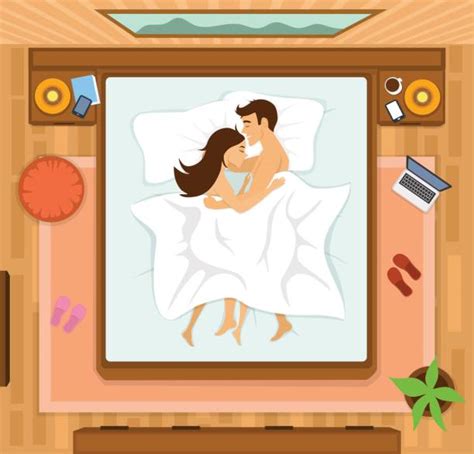 Couple Kissing Hugging Bed Bedroom Drawing Illustrations Royalty Free