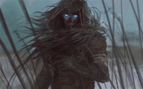 Skeleton Character Wearing Hooded Jacket Digital Wallpaper Demon