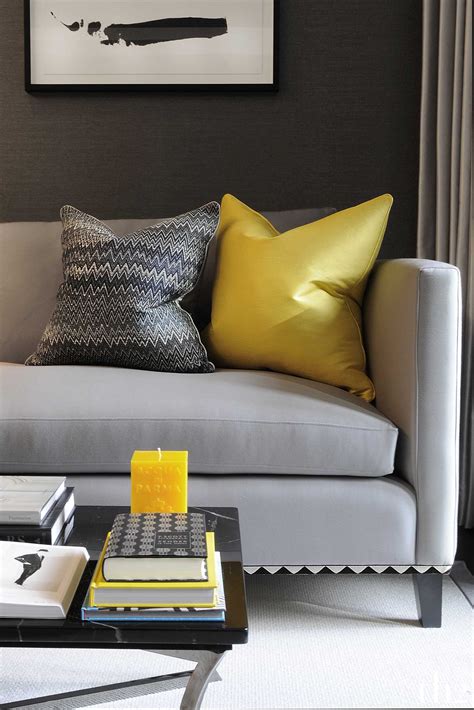 Graphic prints steel grey mustard yellow retro living room. th2 designs © | Living room grey, Living room paint ...