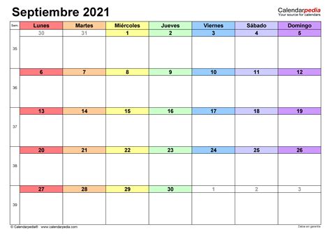 Calendario Septiembre 2021 En Word Excel Y Pdf Calendarpedia