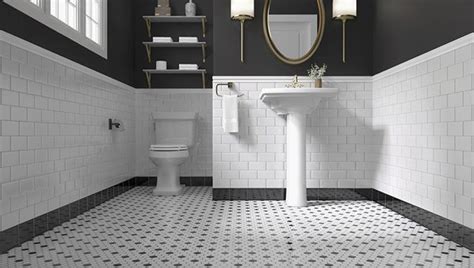Luxurious black and white kitchen floor. What Are Tile Baseboards? | Hunker | Penny tiles bathroom ...