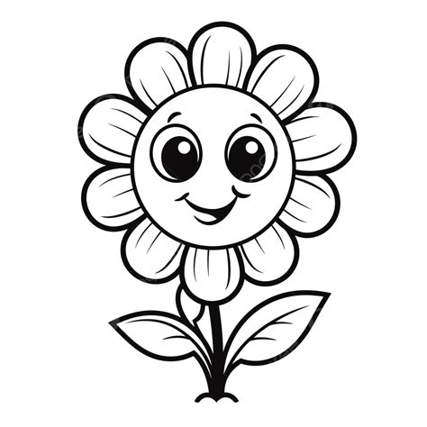 Cartoon Flower With Eyes Coloring Page Outline Sketch Drawing Vector