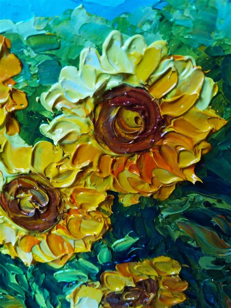 Original Oil Painting By Impasto Sunflowers Technique Heavy Etsy