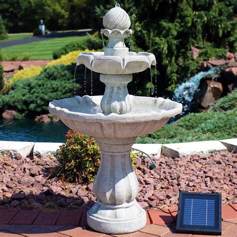 Sunnydaze 2 Tier Solar Powered Outdoor Water Fountain With Battery