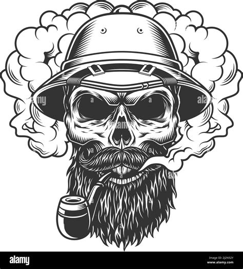 Skull In Smoke Cloud And Cork Helmet Vector Illustration Stock Vector