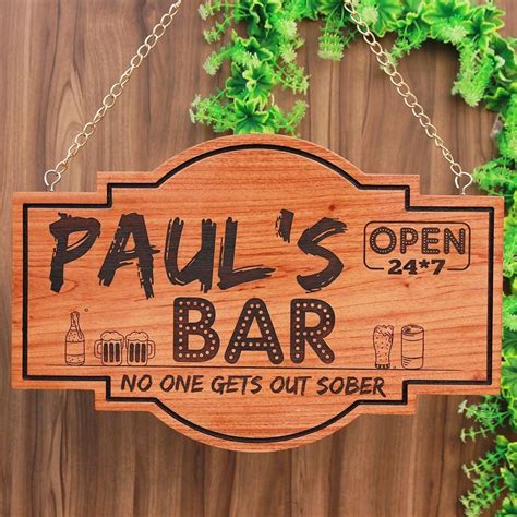 Personalized Bar Sign Hanging Wooden Sign Personalized Bar Signs