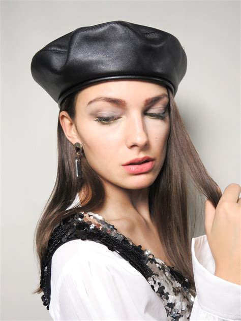 black beret for women leather beret french beret hat etsy