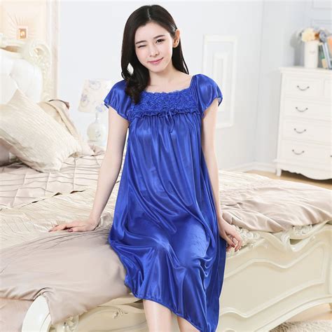 Sexy Ice Silk Satin Nightgown Women Nightwear Sleepwear Plus Size Night Shirts Home Clothing