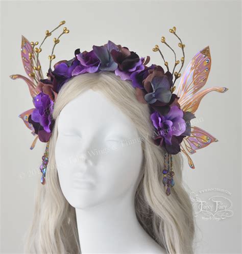 Dusty Plum Flower Fairy Headdress With Salome Wings Fairy Headpiece