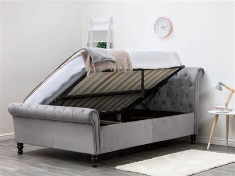 Sleep Design Lambeth 4ft6 Double Grey Velvet Ottoman Sleigh Bed Frame By Sleep Design