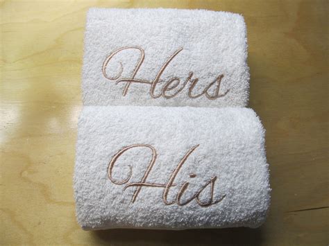His And Hers Embroidered Hand Towels Set Of Two Embroidered Etsy