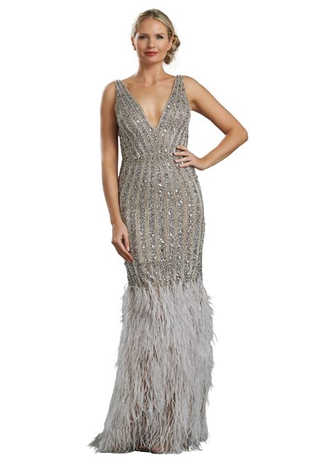 Full Length Dress With Feather Details 8188gl3515 Catherines Of Partick