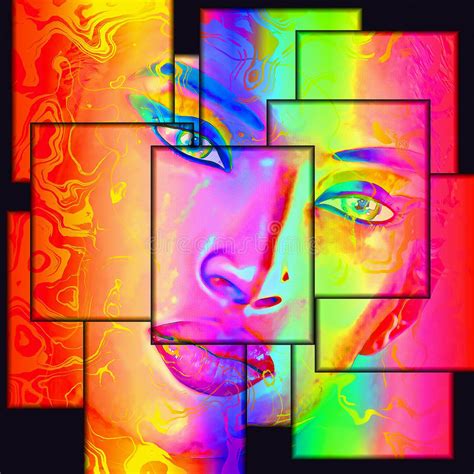 Colorful Abstract Digital Art Of Woman S Face Stock