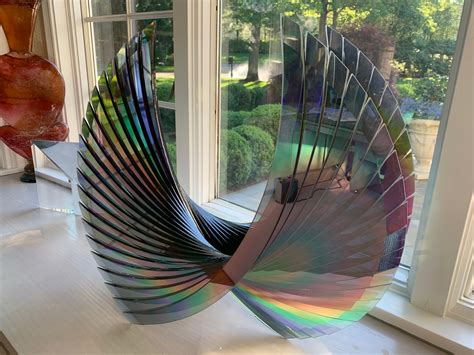 Tom Marosz Wings Dichroic Grey Fused Cut And Polished Dichroic Glass Sculpture For Sale At