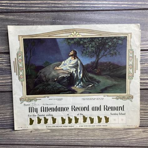 Vintage Sunday School Church Attendance Record Reward Card Christ In