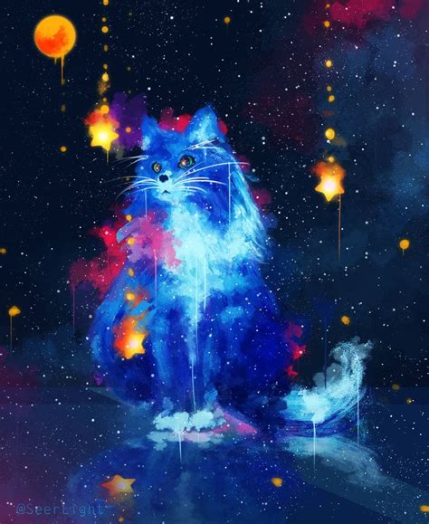 Cosmic Cat By Seerlight Cat Art Print Cat Art Fractal Art