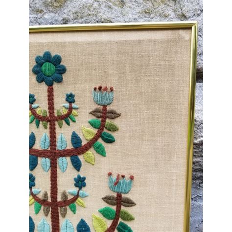 Mid Century Modern Crewel Embroidered Wall Hanging Chairish