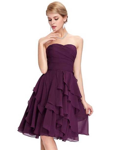 Short Purple A Line Knee Length Bridesmaid Dress