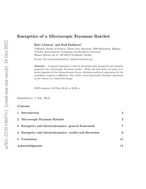 Pdf Energetics Of A Microscopic Feynman Ratchet