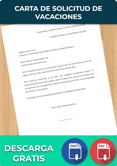 Carta De Solicitud De Vacaciones 【 Ejemplos Y Formatos 】word Pdf 2022