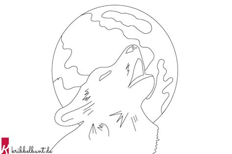 Ausmalbild wolf und mond