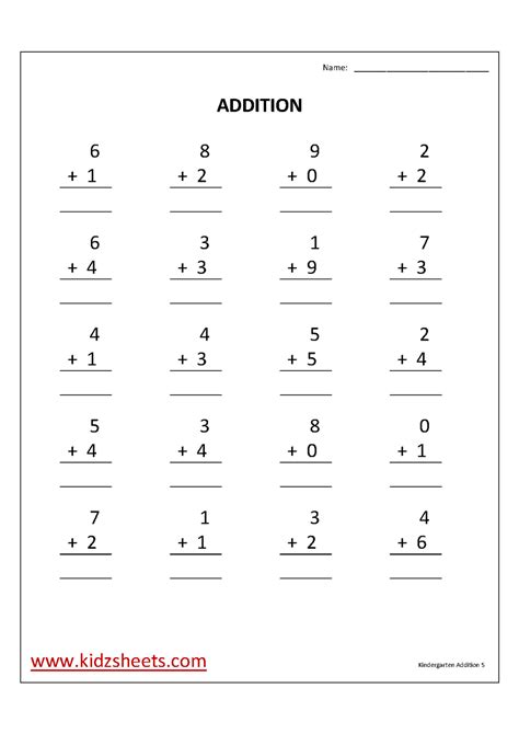 Worksheets that teach alphabet skills, counting, phonics, shapes, handwriting, and basic reading. Kidz Worksheets: Kindergarten Addition Worksheet5