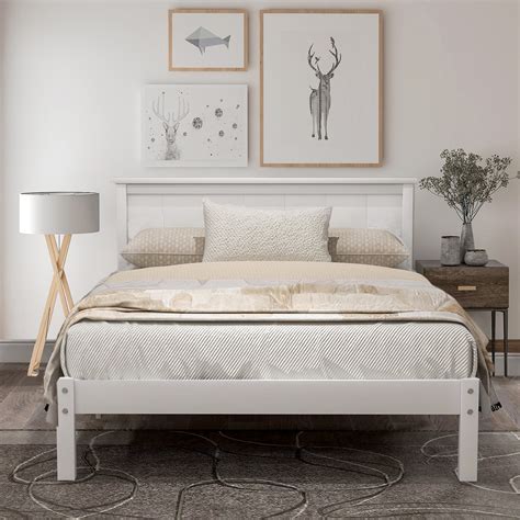 White Wood Bed Base Queen Hanaposy