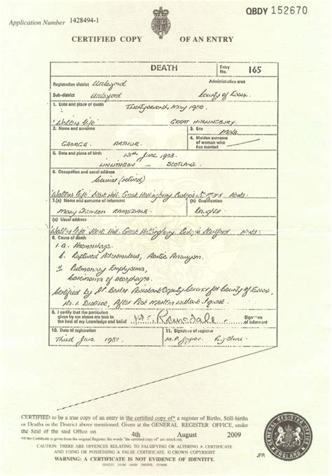 Provide 3 proof of identity documents and. Certificate of Death: George Arthur (27 May 1980)