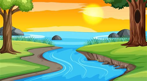 Landscape Scene Of River Through The Forest 3304265 Vector Art At Vecteezy