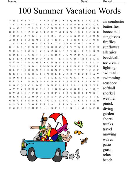 Answer Key 100 Summer Vacation Words Word Search Answers Word Search