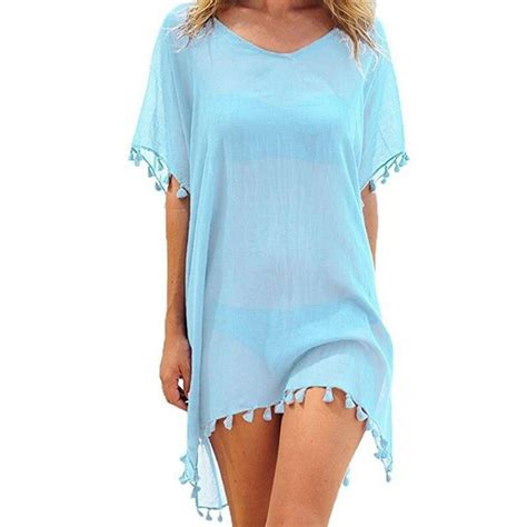 Chiffon Tassels Cover Up Sky Blue One Size In 2021 Swimsuit Beach