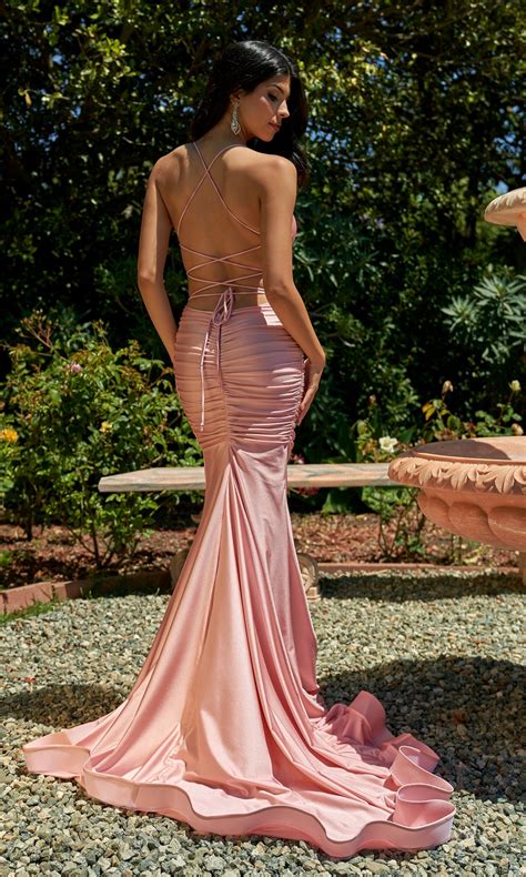 Backless V Neck Long Prom Dress With Train Promgirl