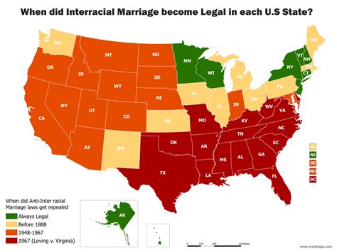 When Did Interracial Marriage Become Legal In Every Us State Vivid Maps