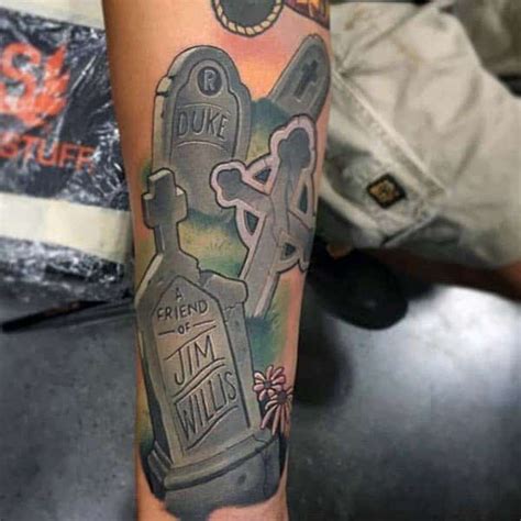 50 Tombstone Tattoos For Men - Memorial Stone Designs