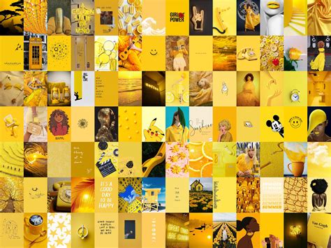 155 Pcs Yellow Wall Collage Kit Yellow Aesthetic Photo Etsy