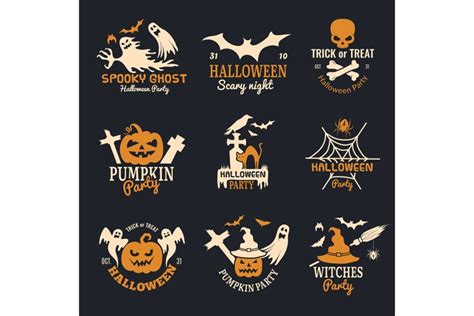 Halloween Badges Party Scary Logo Horror Symbols Skull Bone