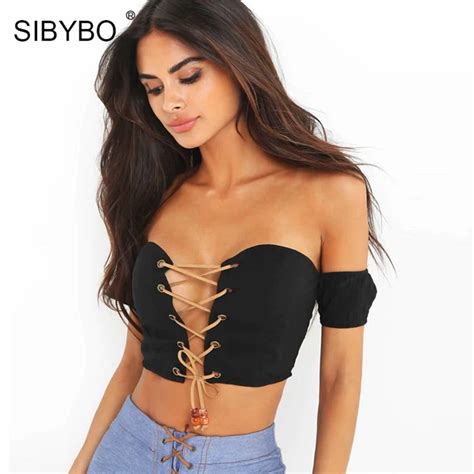 Sibybo Women Off Shoulder Tank Top Summer V Neck Short Mini White Crop Top Sexy Beach Club