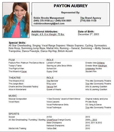 Child Actor Resume Template