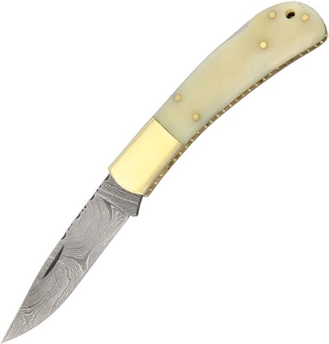 Dm1167 Damascus Steel Lockback Pocket Knife White Bone Handles