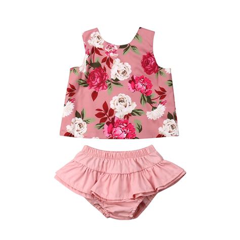 Summer Flower Toddler Newborn Baby Girls Clothing Set Vest T Shirt