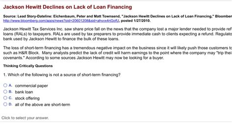 >>> new content <<< apply for payday loan online at jackson hewitt loans. Solved: Jackson Hewitt Declines On Lack Of Loan Financing ...