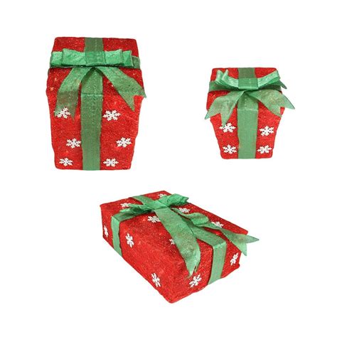 Northlight Set Of 3 Red And Green Snowflake Sisal T Boxes Lighted