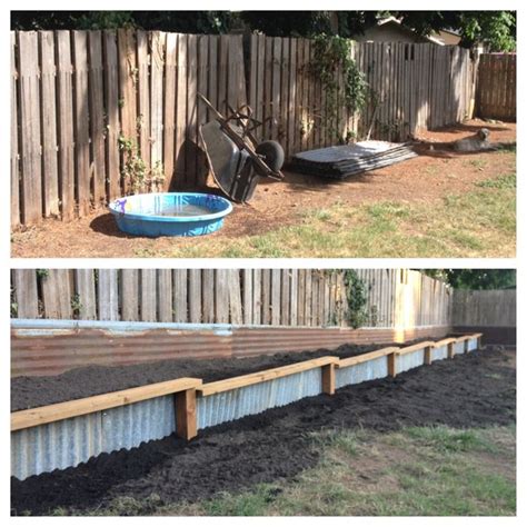 Best metal landscape edging ideas. Landscaping Border before & after. Reclaimed corrugated ...