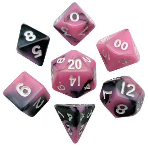 Pinkblack With White Numbers 10mm Mini Polyhedral Dice Set Fanroll