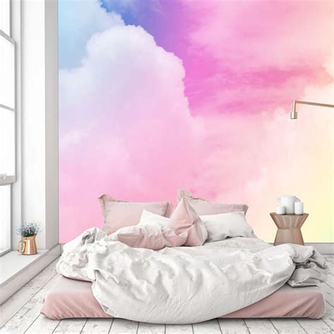 Removable Nursery Wallpaper Mural Peel And Stick Cloud Background With A Pastel Colored Gradient