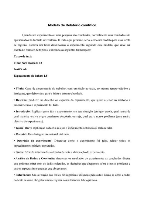 Um Exemplo De Relatorio Simples Trabalho De Formatura